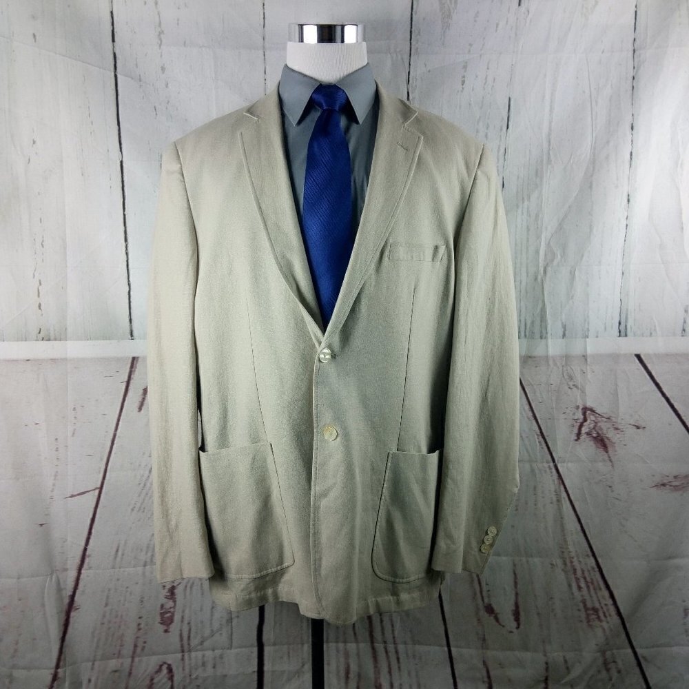 Alan Flusser Size XL Linen Blend 2 Button Mens Tan Casual Suit Blazer Sp…